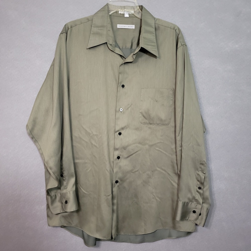 Geoffrey Beene 17.5 34/35 XL Button Down Shirt Sage Sateen Wrinkle Free Shirt